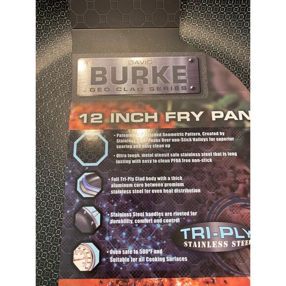 David Burke Geo Clad 12 Inches Heavy Stainless Steel Skillet Frying Pan New - Picture 6 of 9